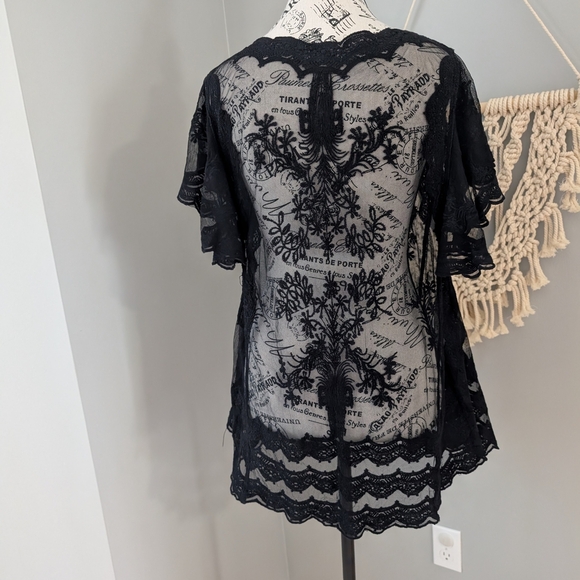 Black Lace Overlay Top Or Swim Coverup - Picture 4 of 8